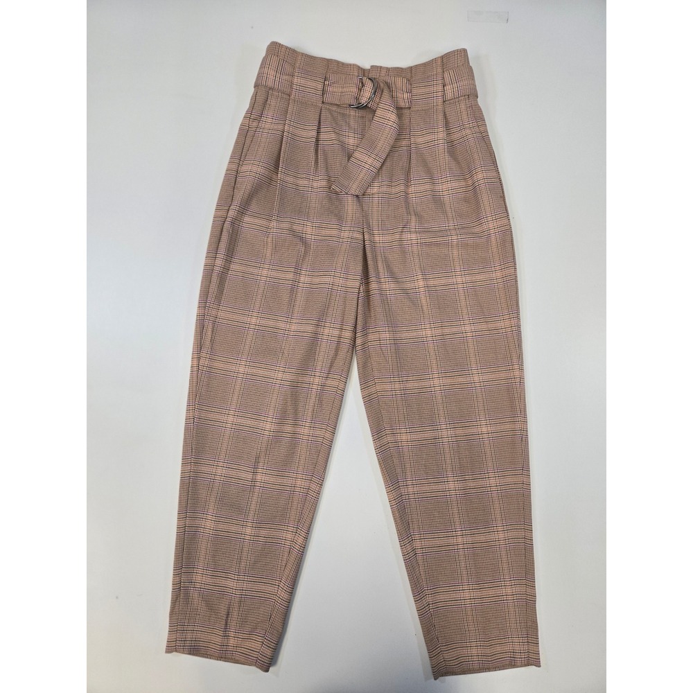 Banana Republic Women Brown Plaid D-Ring Belted Tapered Cropped Pants Size 0 l
